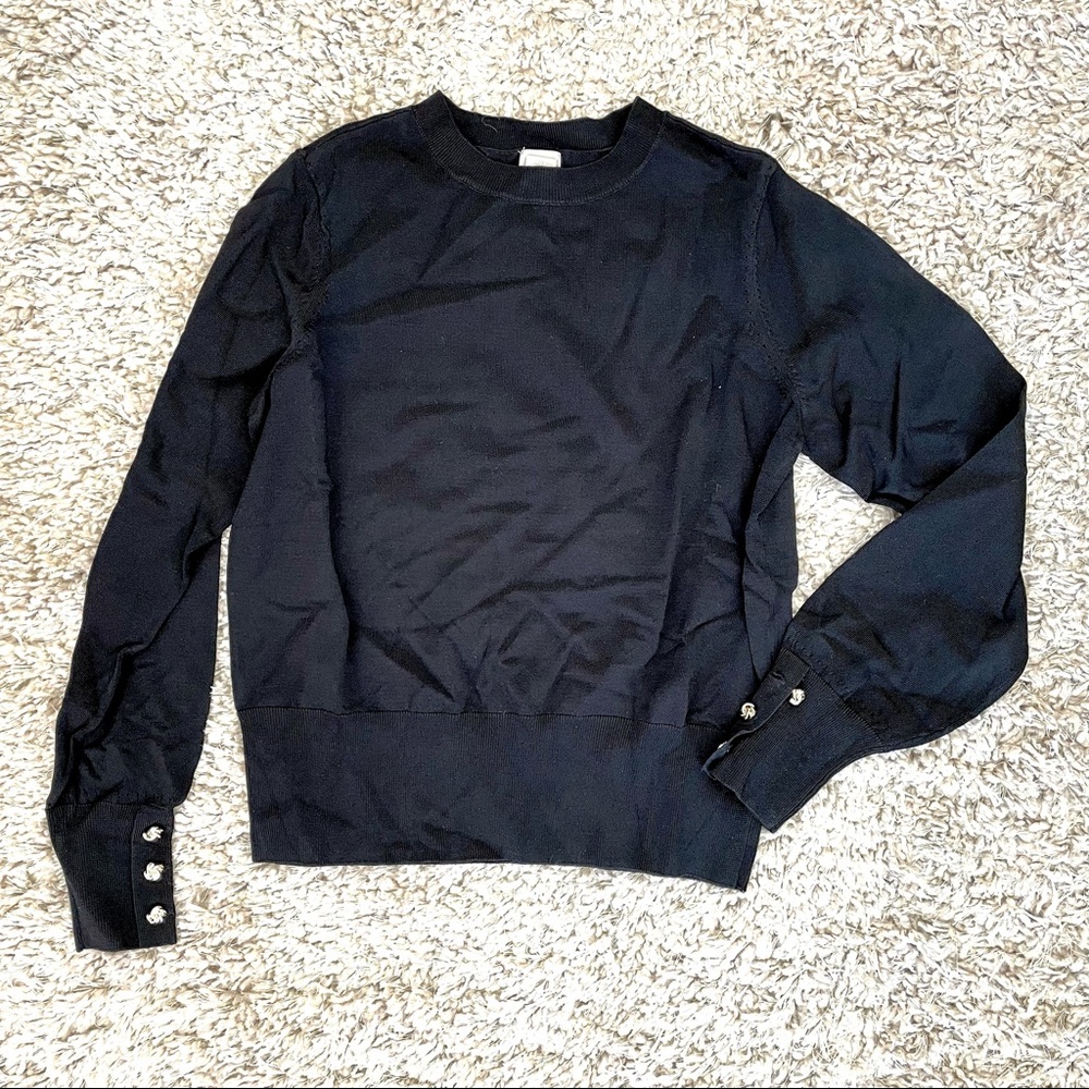H&M black viscose light sweater with gold button detail. Never worn!